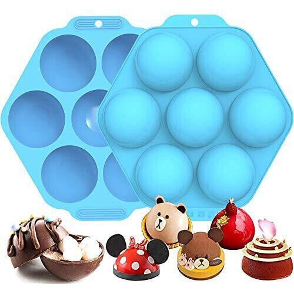 2pk Large 7-Cavity Semi Sphere Silicone Mold Baking Hot Chocolate Bombs Blue